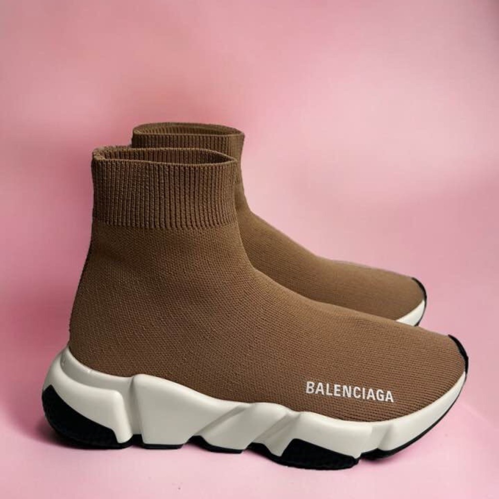 Balenciaga Speed Trainers Tan Brown White Sneaker Women Size 6 Runner Platform - Picture 6 of 12